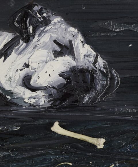 Schilderij van Simon Schrikker waarop een liggende hond is afgebeeld